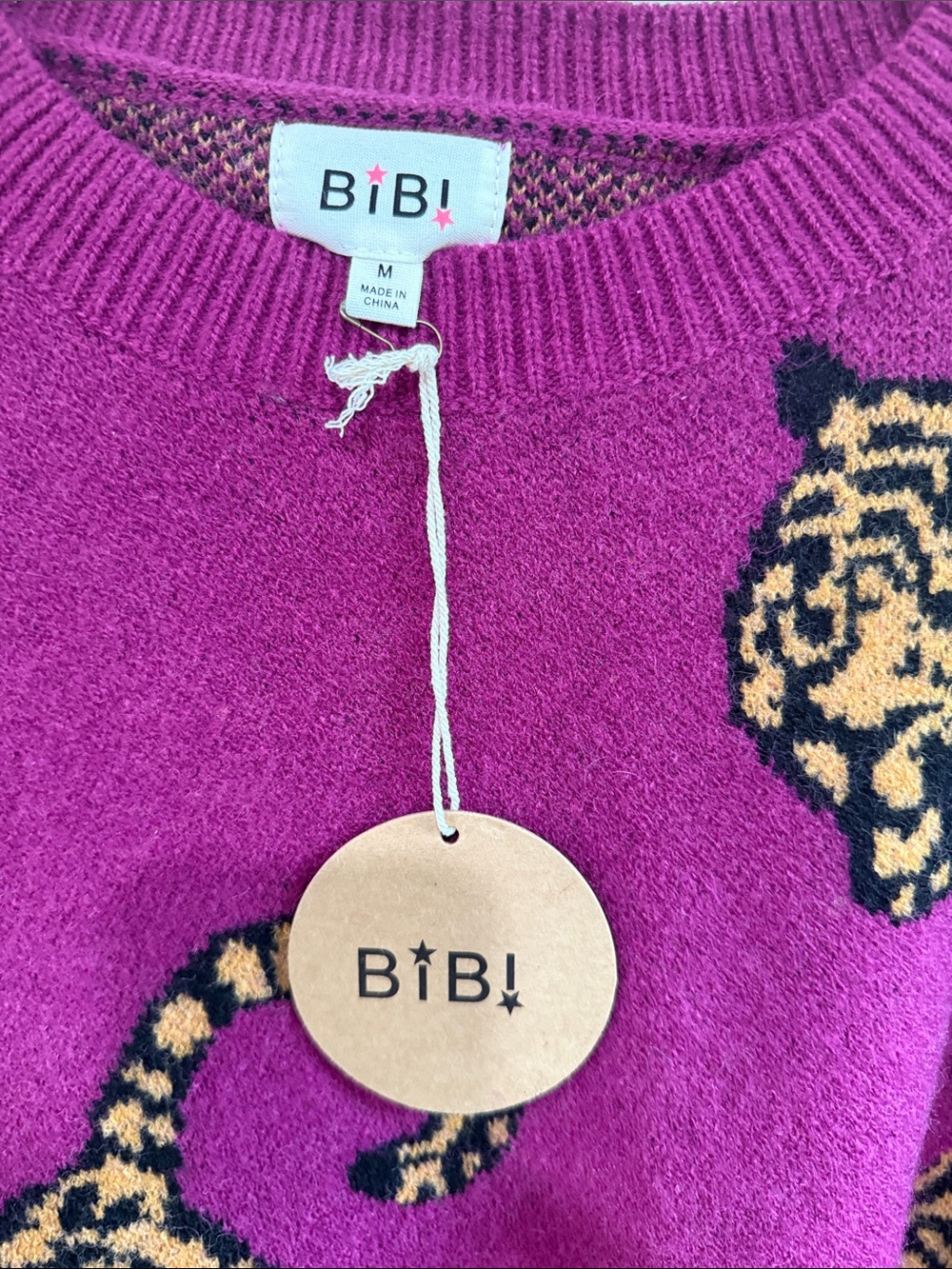 BiBi Fuchsia Crewneck Sweater with Tiger Motif - Picture 4 of 7